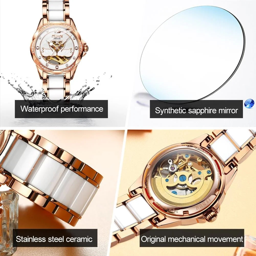Stylish Waterproof Ceramic Mechanical Watch for Women