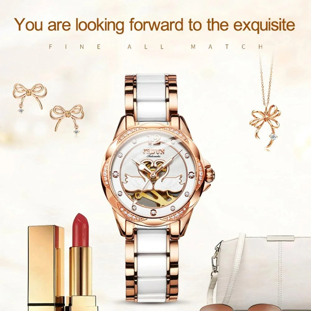 Stylish Waterproof Ceramic Mechanical Watch for Women