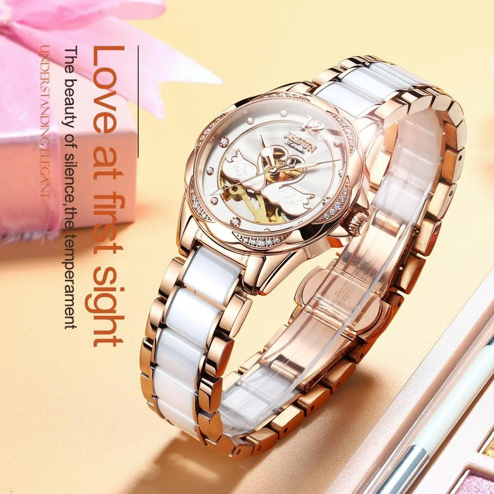 Stylish Waterproof Ceramic Mechanical Watch for Women