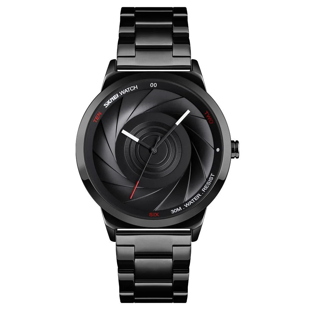 Stylish Waterproof Gold Quartz Watch for Men black fashion
