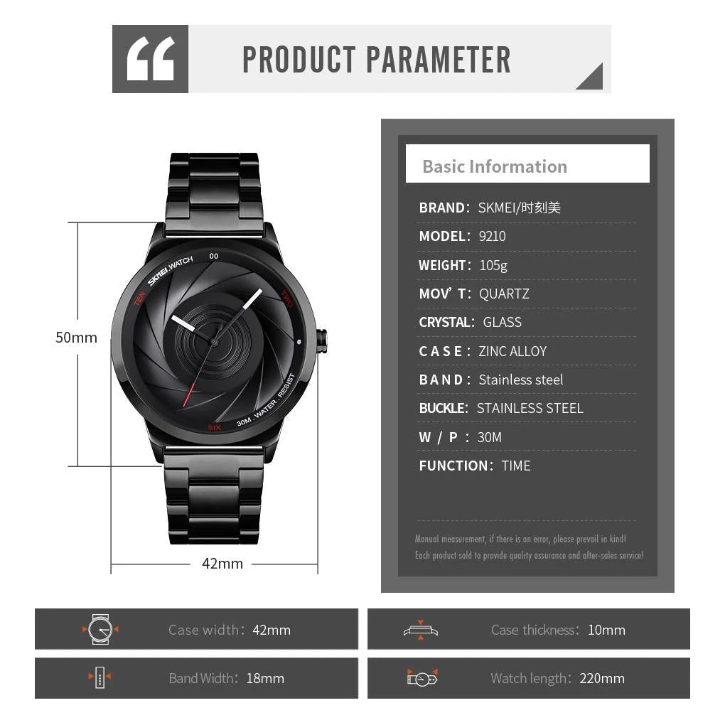 Stylish Waterproof Gold Quartz Watch for Men - Black