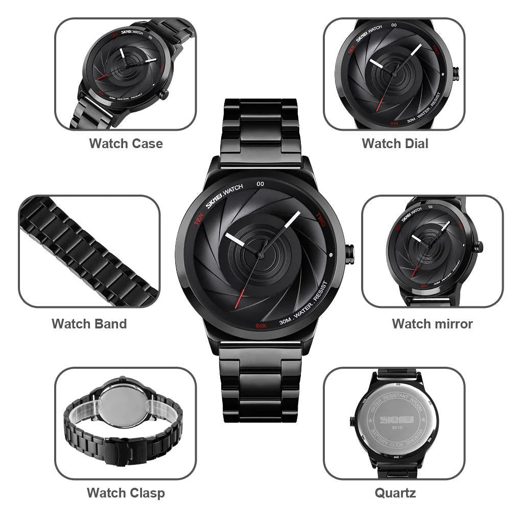 Stylish Waterproof Gold Quartz Watch for Men - Golden Black