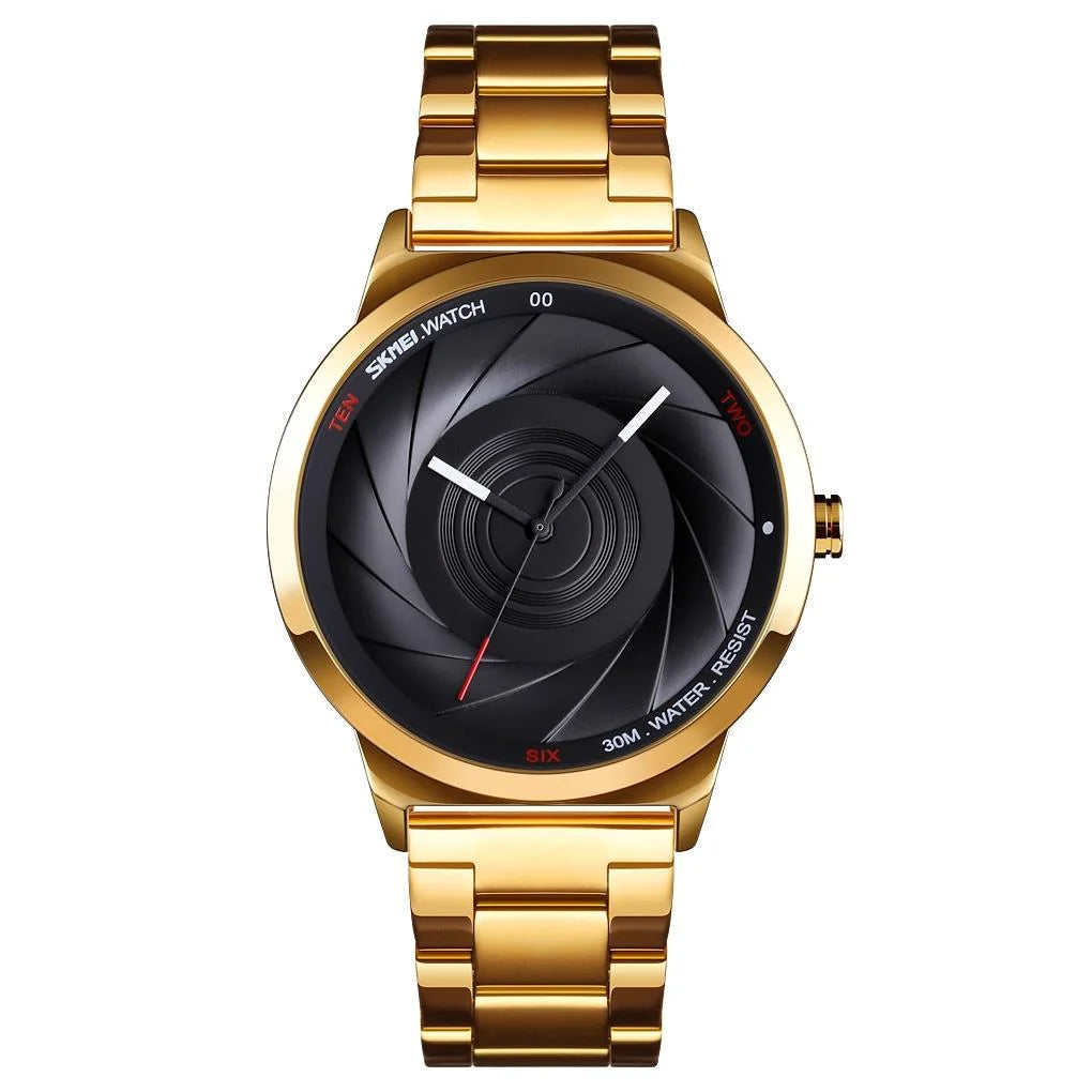 Stylish Waterproof Gold Quartz Watch for Men Golden