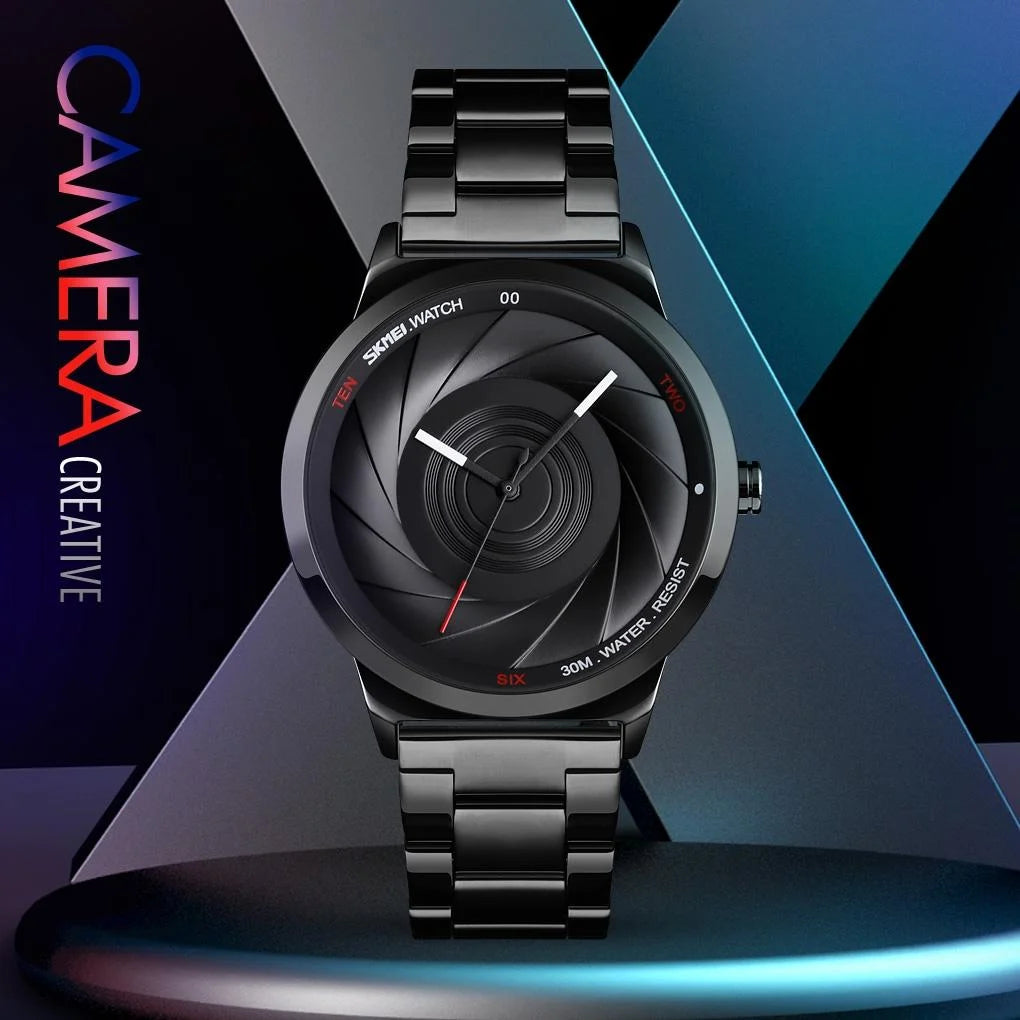 Stylish Waterproof Gold Quartz Watch for Men - Silver Black