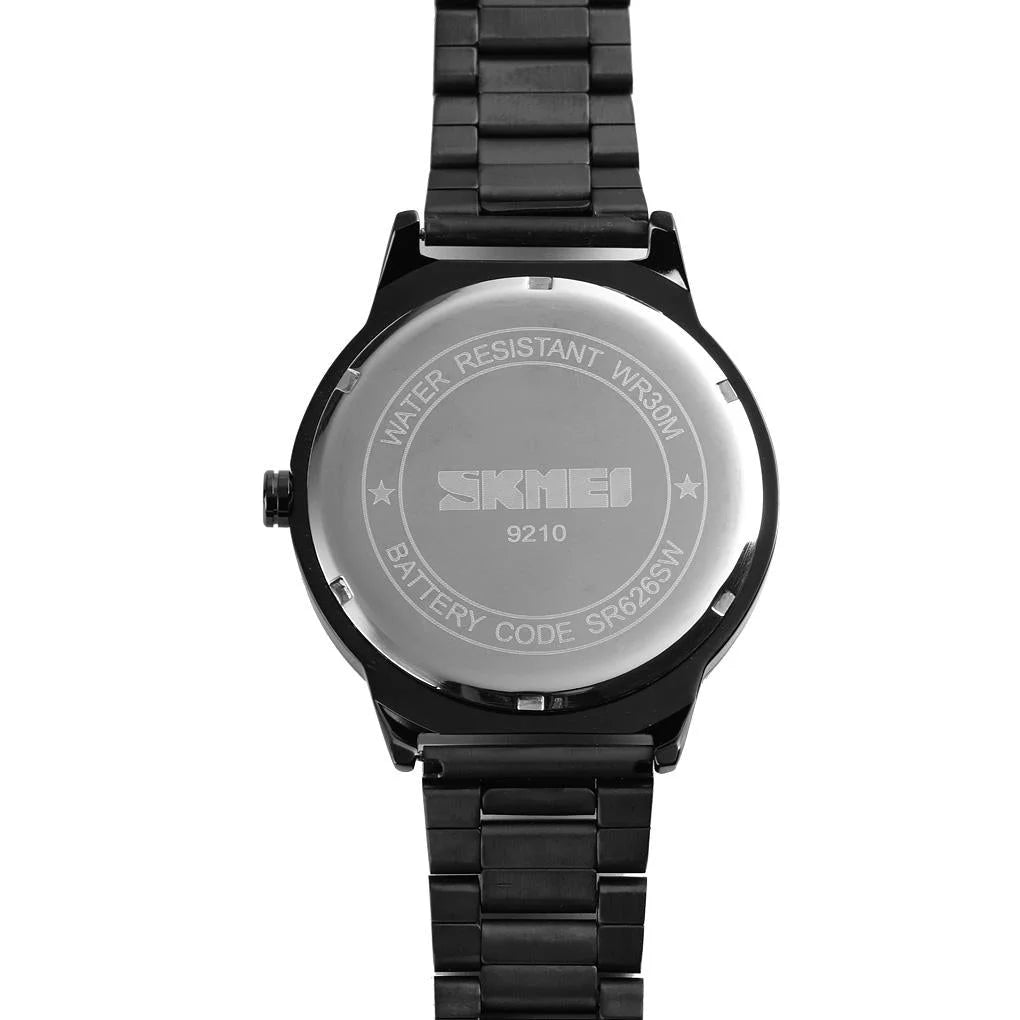Stylish Waterproof Gold Quartz Watch for Men - Silver Black