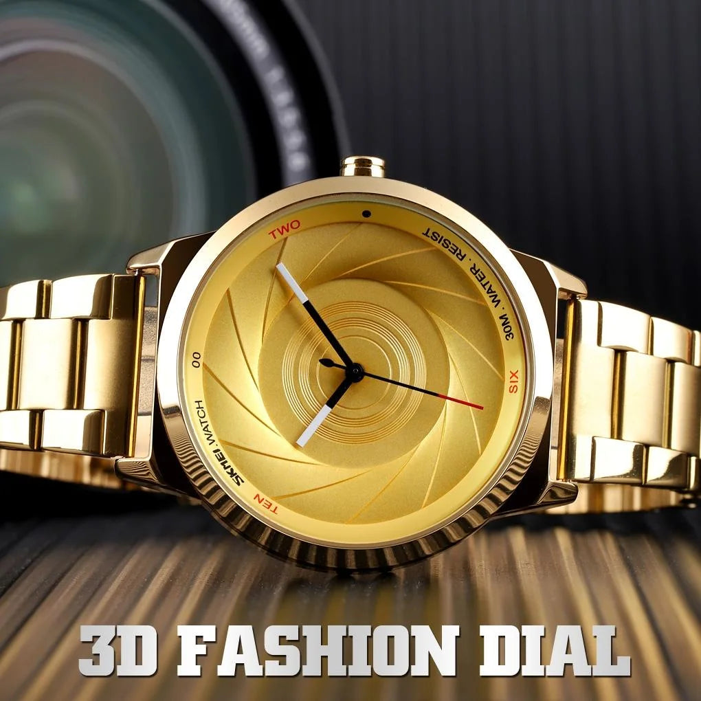 Stylish Waterproof Gold Quartz Watch for Men - Silver Black