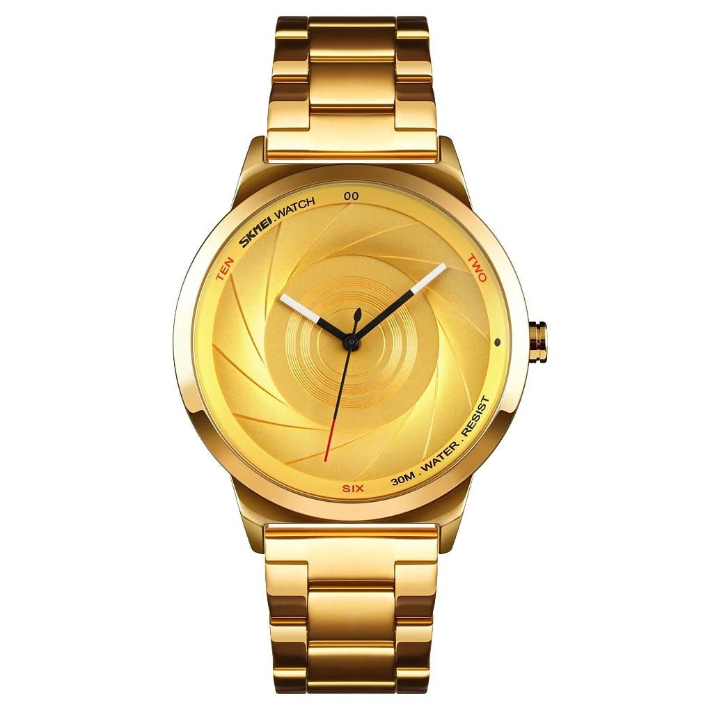 Stylish Waterproof Gold Quartz Watch for Men - Silver Blue