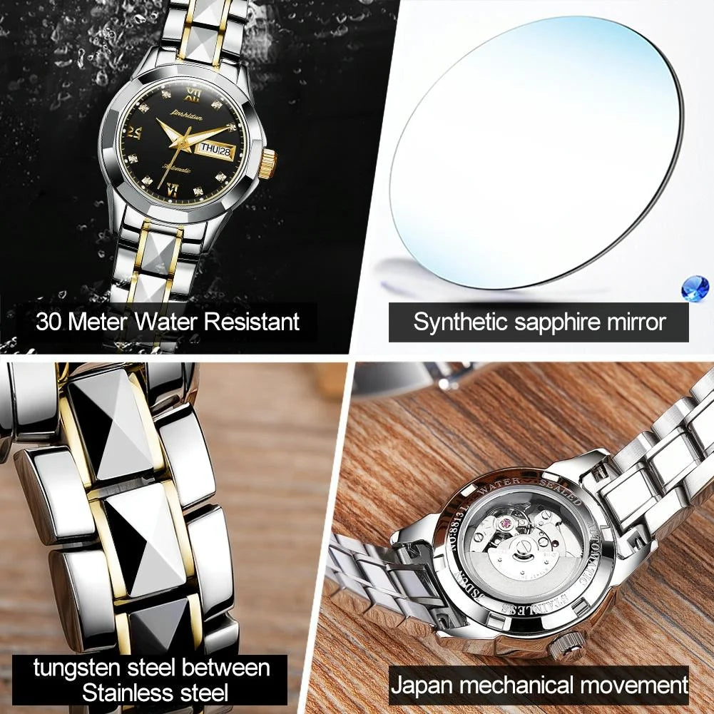 Stylish Waterproof Luminous Women Automatic Watch - 8813