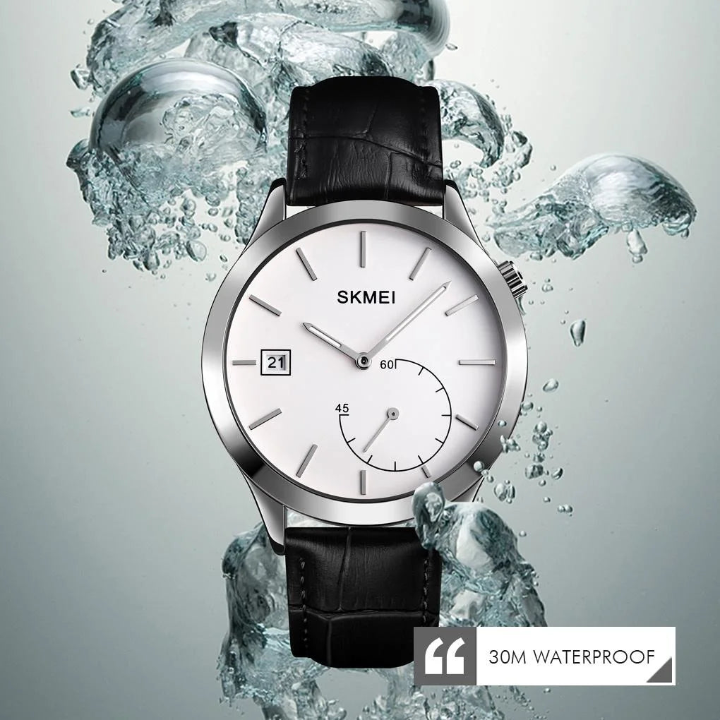 Stylish Waterproof Men Quartz Watch with Silver Steel Band