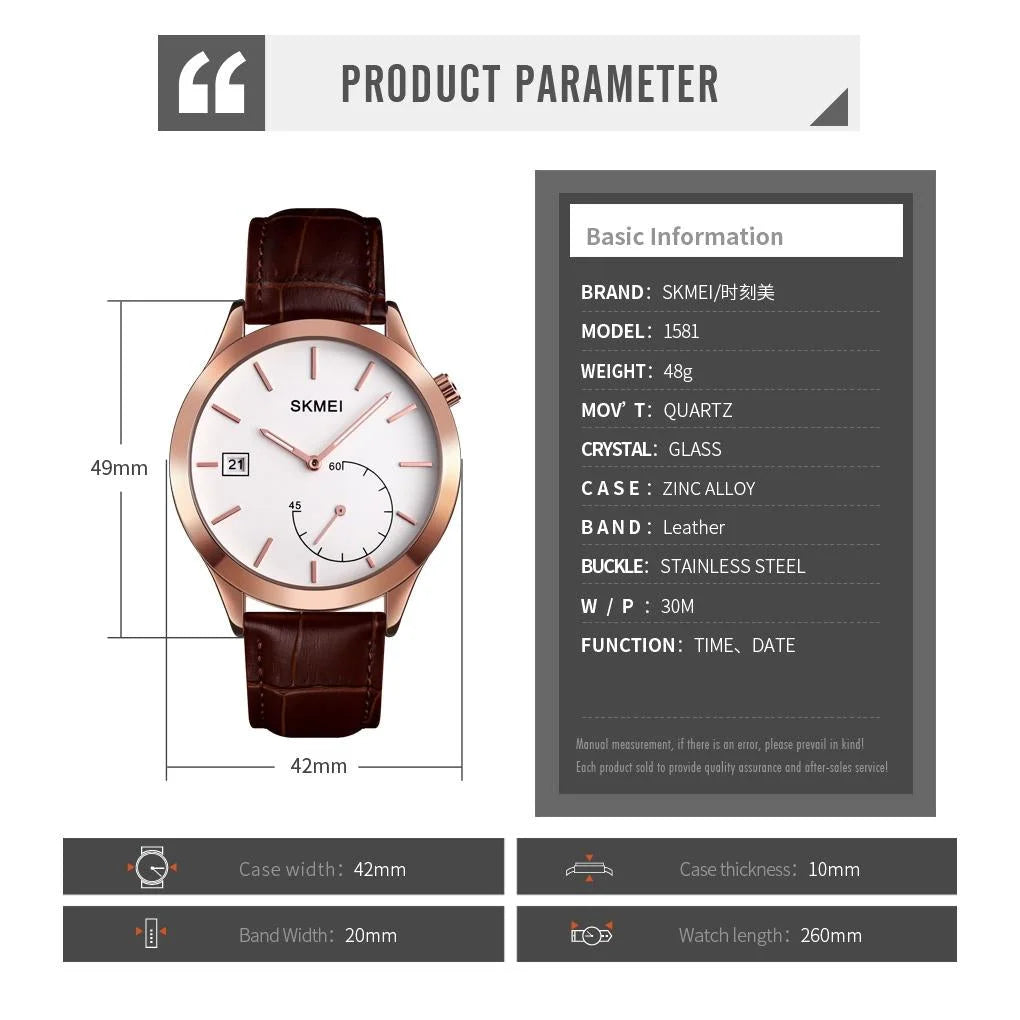 Stylish Waterproof Men Quartz Watch with Silver Steel Band