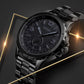 Stylish Waterproof Men Quartz Watch with Steel Band - Black