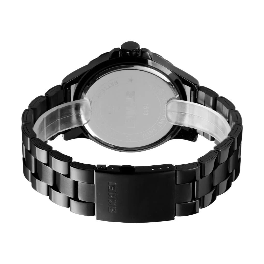 Stylish Waterproof Men Quartz Watch with Steel Band - Black
