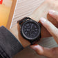 Stylish Waterproof Men Quartz Watch with Steel Band - Black