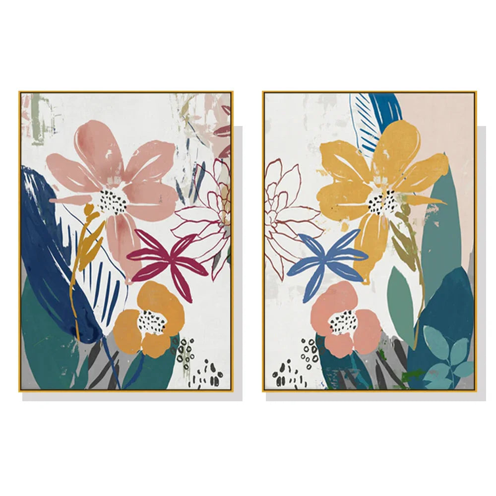 Summer Smile Wall Art Canvas 80cmx120cm 2 Sets Gold Frame