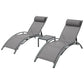 Grey steel outdoor sun lounge with caster wheels and side handle rail