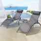 Grey steel outdoor sun lounge with Adirondack lounge chair and slatted seat