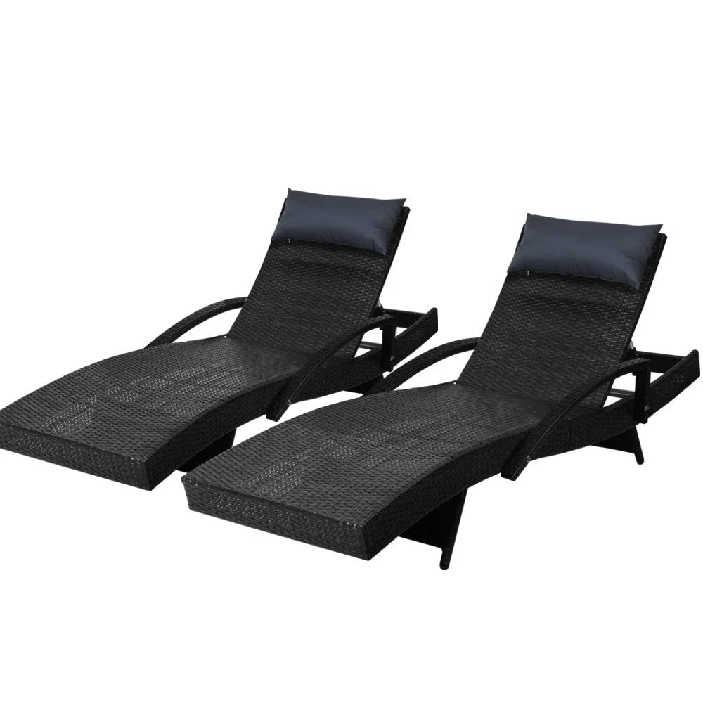 Sun Lounge Outdoor Furniture Set of 2 Wicker Rattan Lounger
