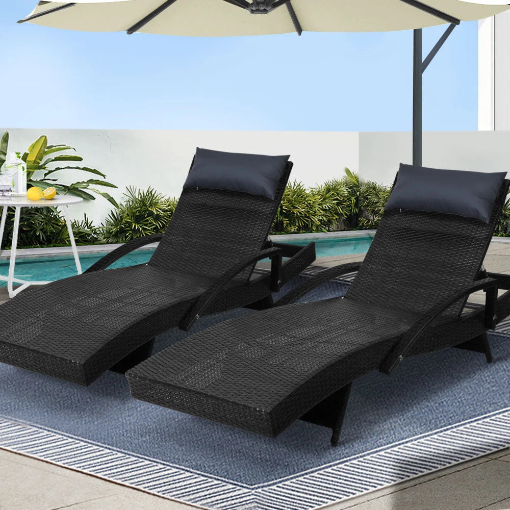 Sun Lounge Outdoor Furniture Set of 2 Wicker Rattan Lounger