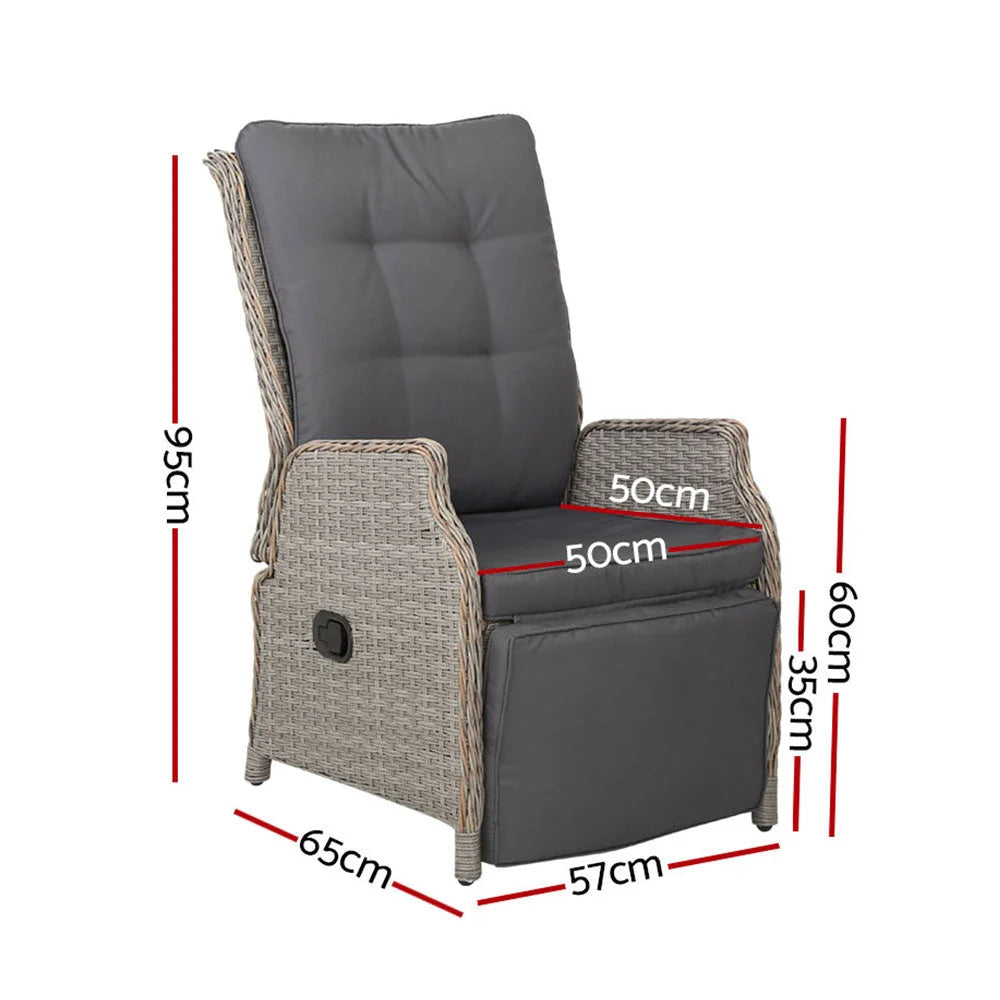 Wicker outdoor sun lounge with Adirondack lounge chair and slatted seat