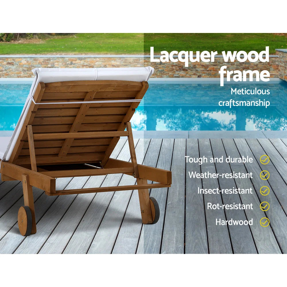 Sun Lounge Wicker Lounger Day Bed with Wheels - Patio