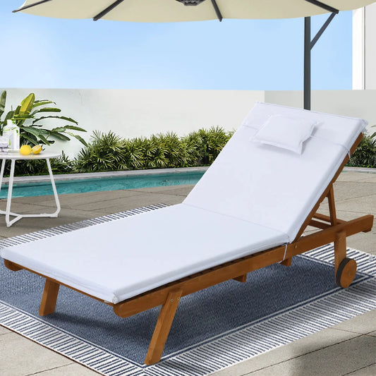 Sun Lounge Wicker Lounger Day Bed with Wheels - Patio