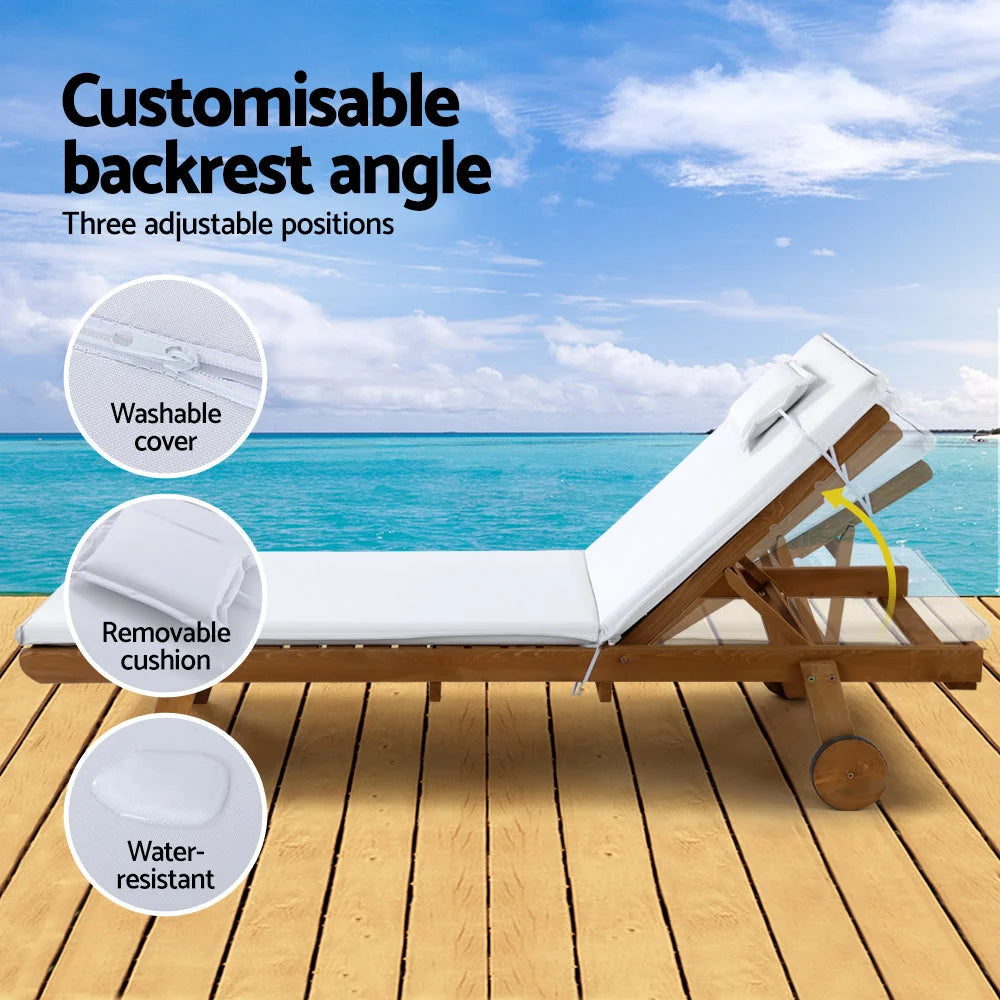 Sun Lounge Wicker Lounger Day Bed with Wheels - Patio