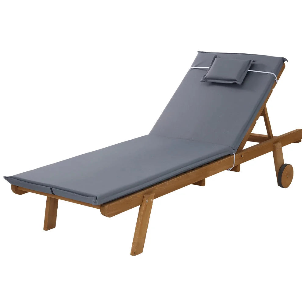 Sun Lounge Wicker Lounger Day Bed with Wheels - Patio