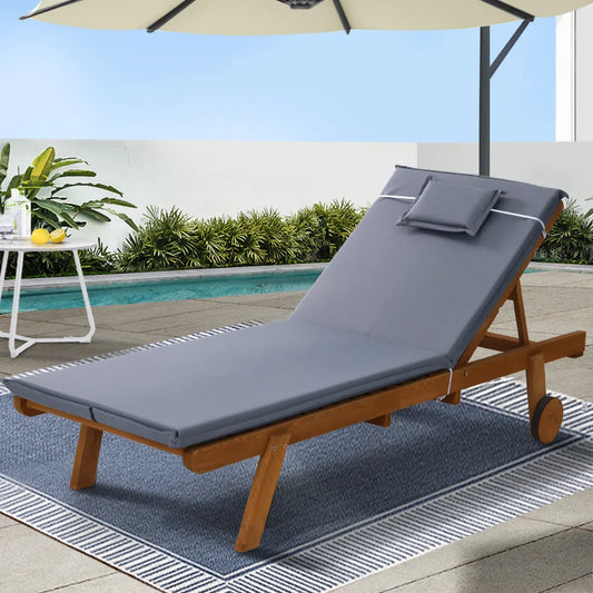 Sun Lounge Wicker Lounger Day Bed with Wheels - Patio