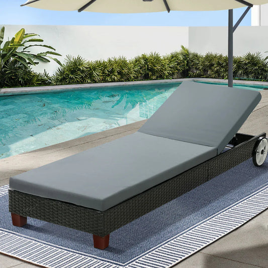 Sun Lounge Wicker Lounger Outdoor Furniture Day Bed Wheels