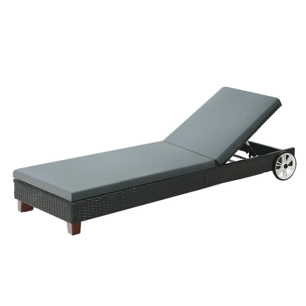 Sun Lounge Wicker Lounger Outdoor Furniture Day Bed Wheels