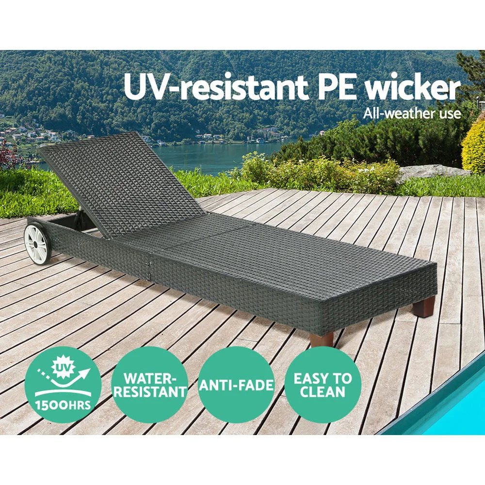 Sun Lounge Wicker Lounger Outdoor Furniture Day Bed Wheels