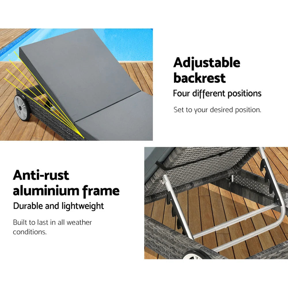 Sun Lounge Wicker Lounger Outdoor Furniture Day Bed Wheels