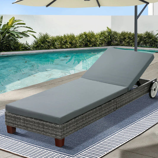 Sun Lounge Wicker Lounger Outdoor Furniture Day Bed Wheels