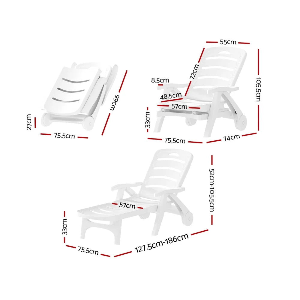 Sun Lounger Folding Chaise Lounge Chair with Wheels