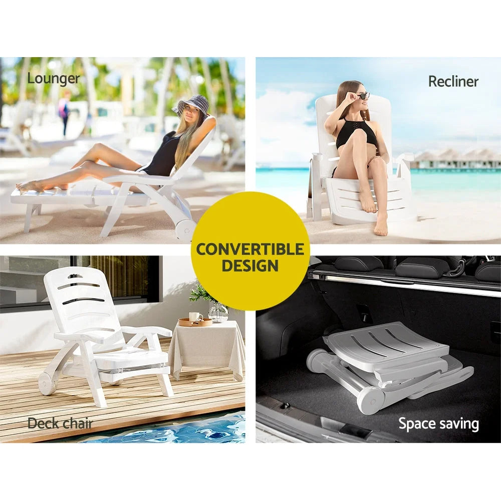 Sun lounger folding with component details and storage context