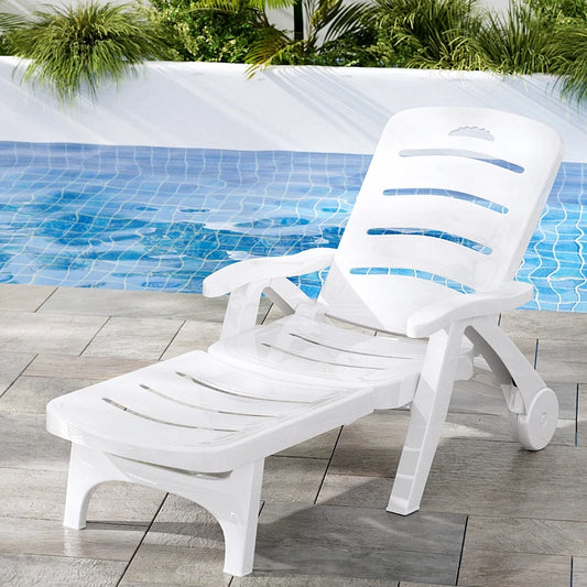 Sun Lounger Folding Chaise Lounge Chair with Wheels