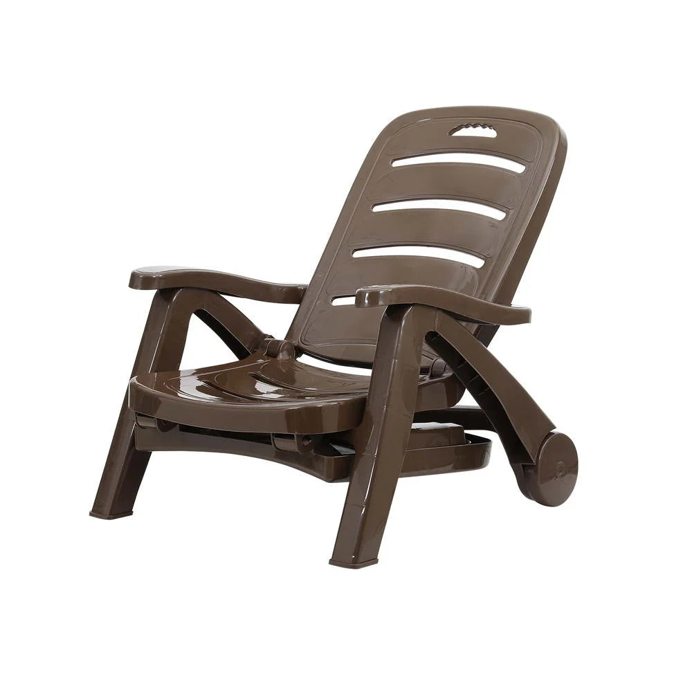 Sun Lounger Folding Lounge Chair with Wheels for Patio