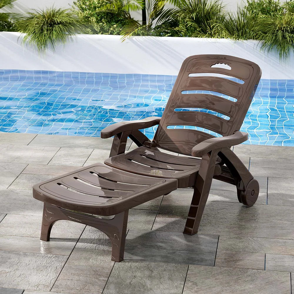 Sun Lounger Folding Lounge Chair with Wheels for Patio