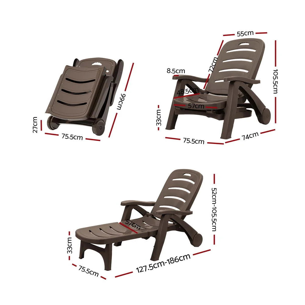 Sun Lounger Folding Lounge Chair with Wheels for Patio