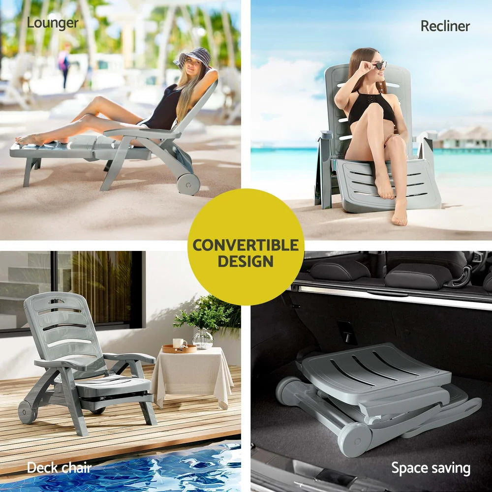 Sun Lounger Folding Lounge Chair with Wheels for Patio