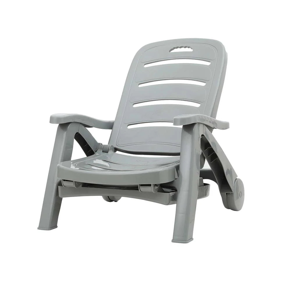 Sun Lounger Folding Lounge Chair with Wheels for Patio