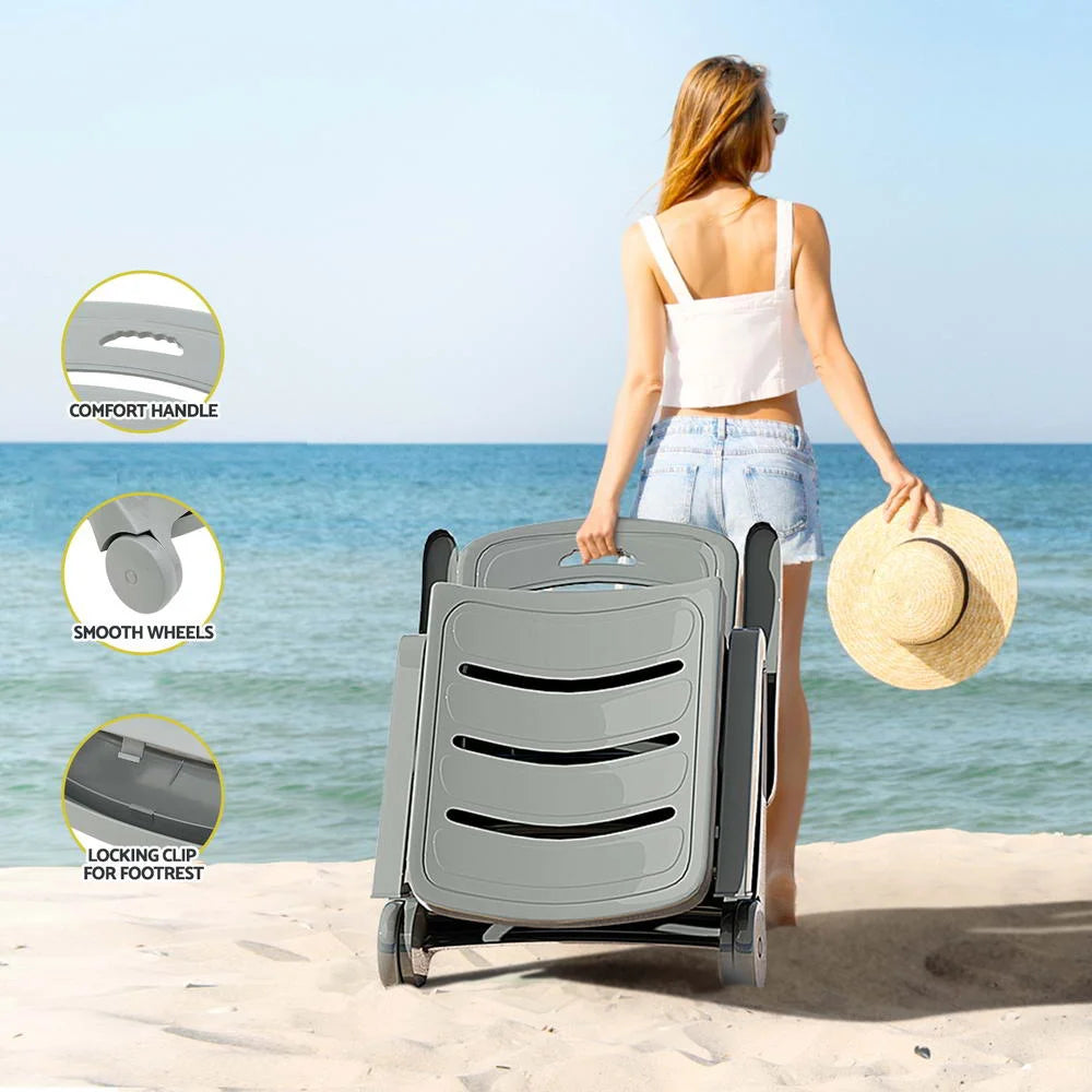 Sun Lounger Folding Lounge Chair with Wheels for Patio