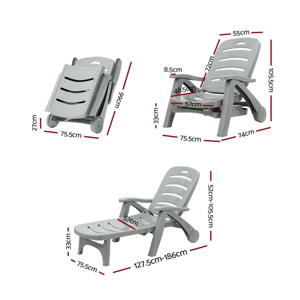 Sun Lounger Folding Lounge Chair with Wheels for Patio