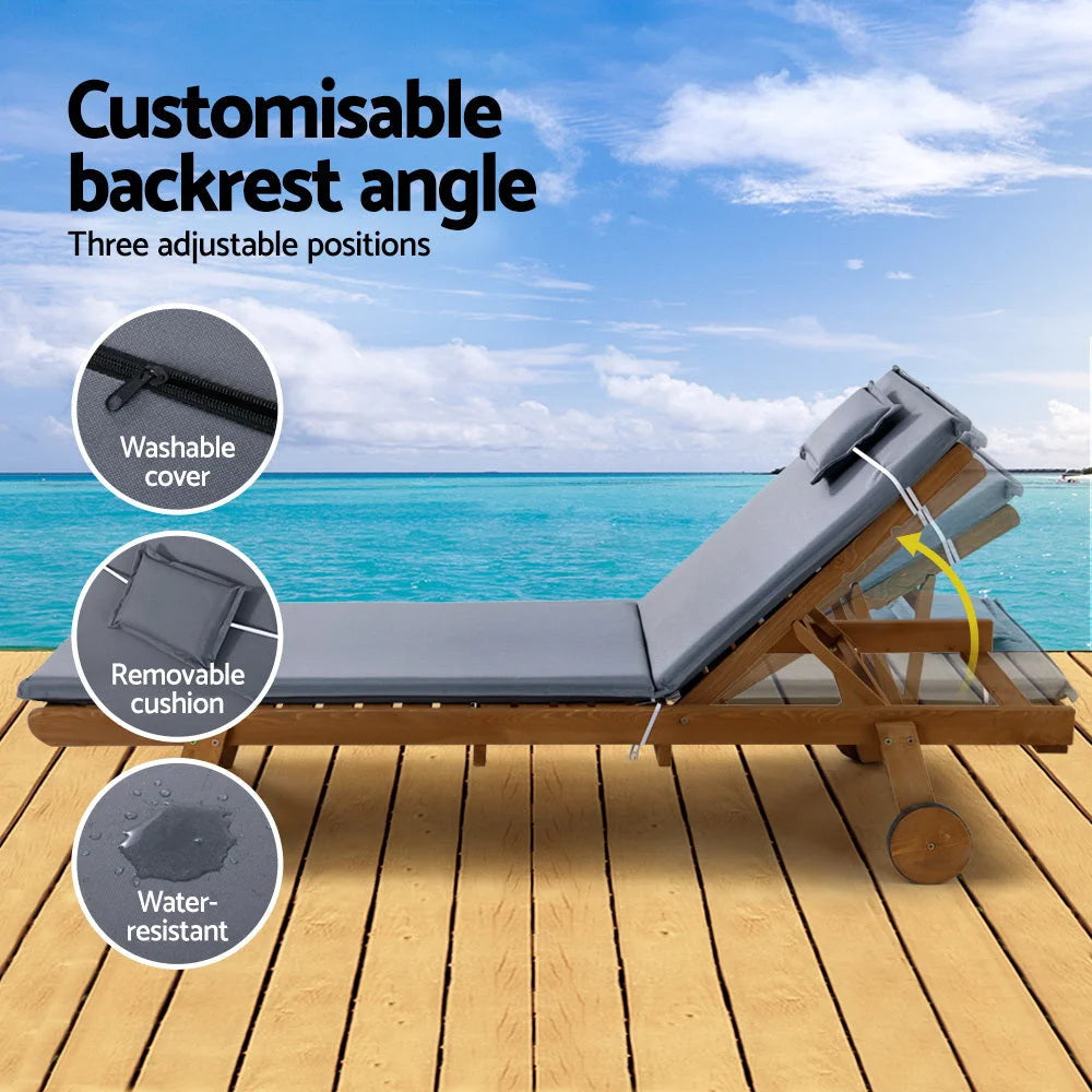 Sun Lounger Wicker Lounge Day Bed with Wheels for Patio