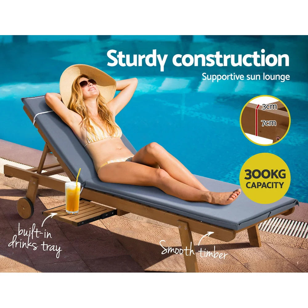 Sun Lounger Wicker Lounge Day Bed with Wheels for Patio