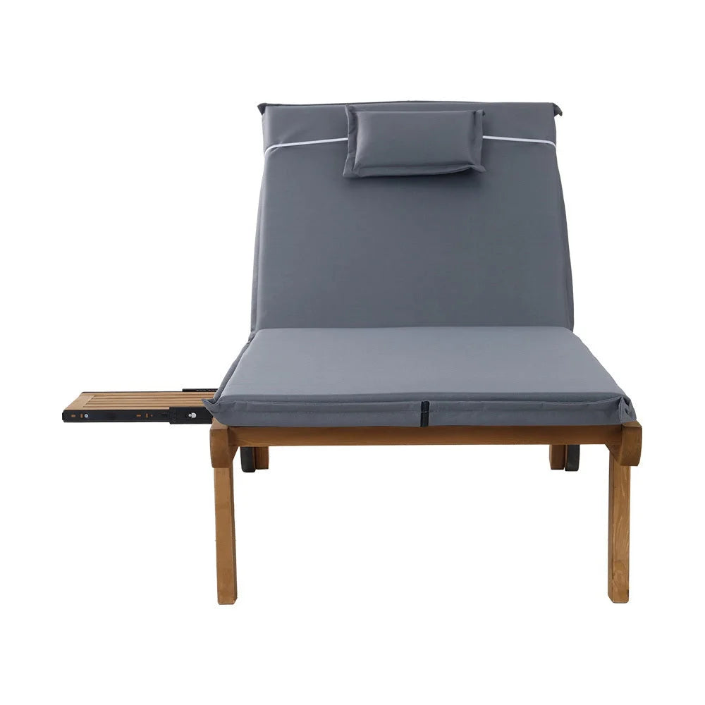 Sun Lounger Wicker Lounge Day Bed with Wheels for Patio