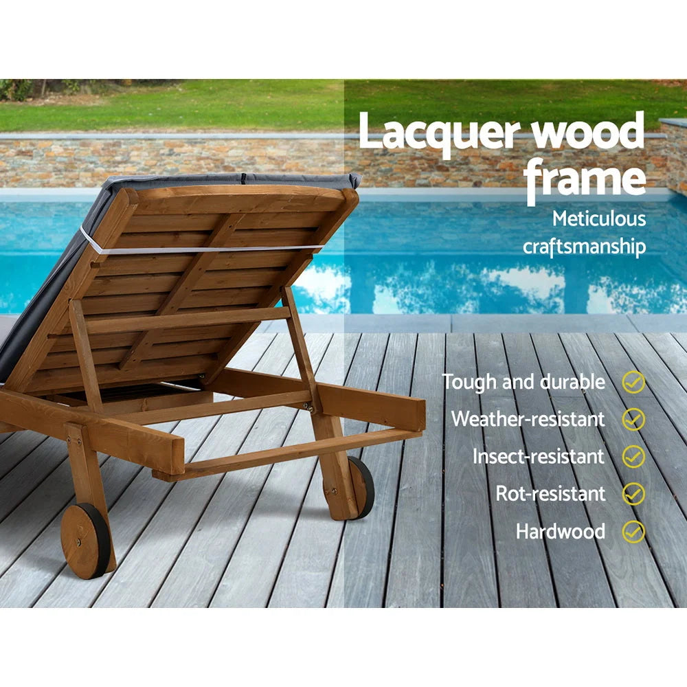 Sun Lounger Wicker Lounge Day Bed with Wheels for Patio