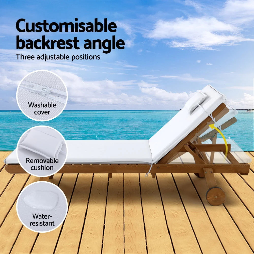 Sun Lounger Wicker Lounge Day Bed with Wheels - Patio