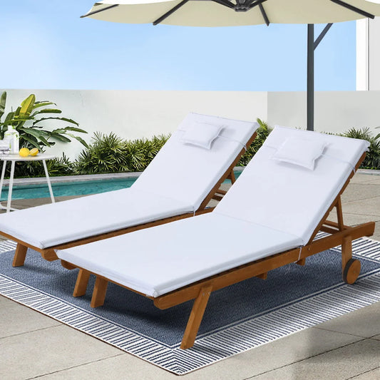 Sun Lounger Wicker Lounge Day Bed with Wheels - Patio