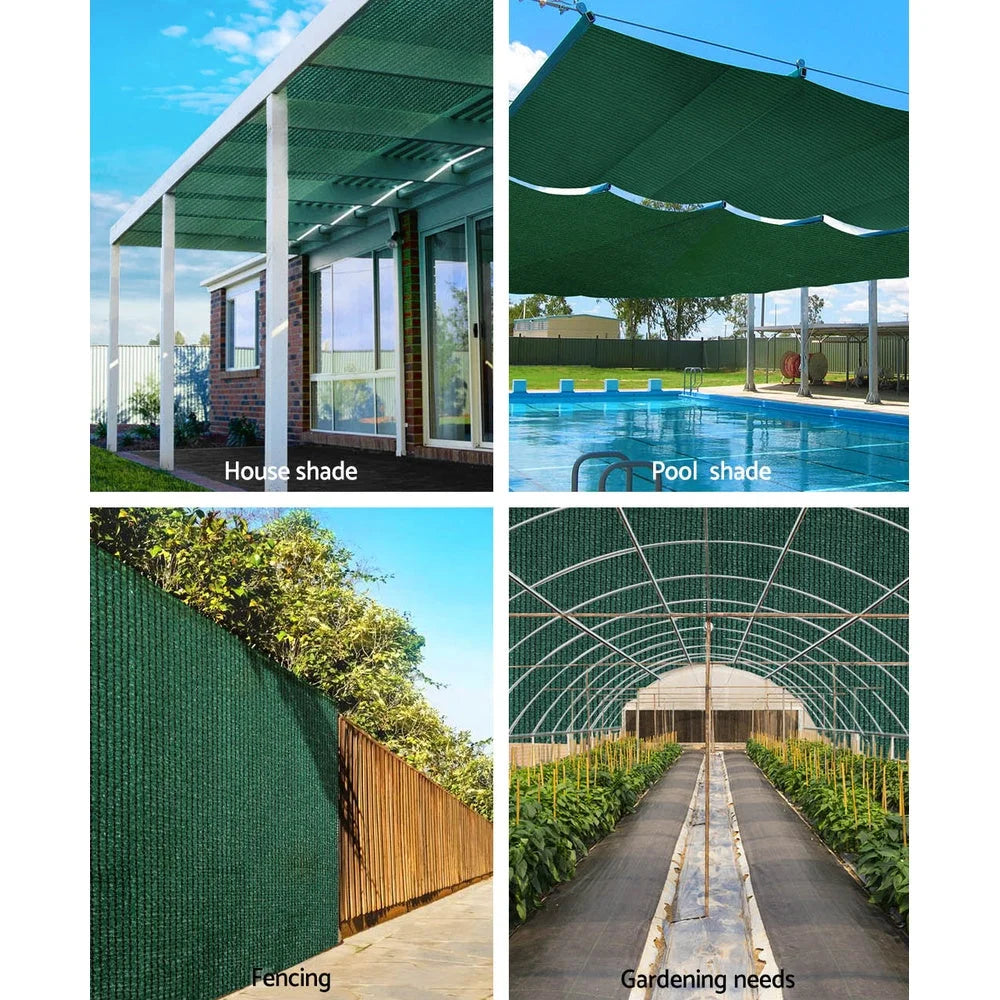 Green mesh 30m shade sail with patterned weave and edge detail